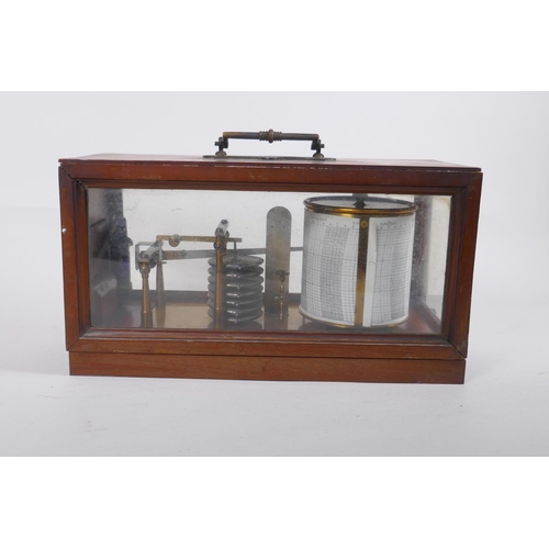 10 - An early C20th Negretti and Zambra mahogany cased barograph, the hinged glazed top, AF, in need of r... 