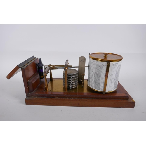 10 - An early C20th Negretti and Zambra mahogany cased barograph, the hinged glazed top, AF, in need of r... 