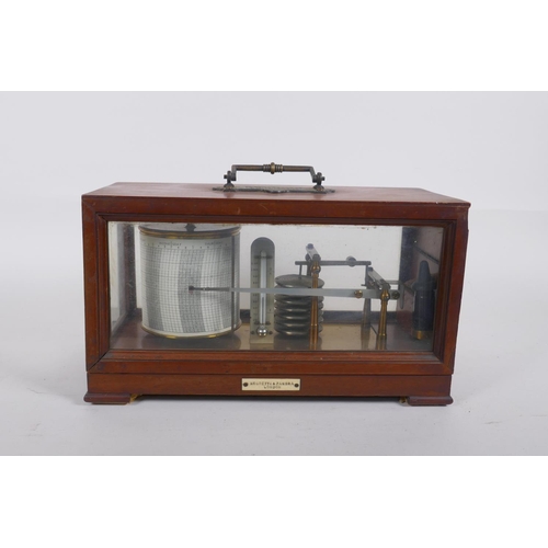 10 - An early C20th Negretti and Zambra mahogany cased barograph, the hinged glazed top, AF, in need of r... 