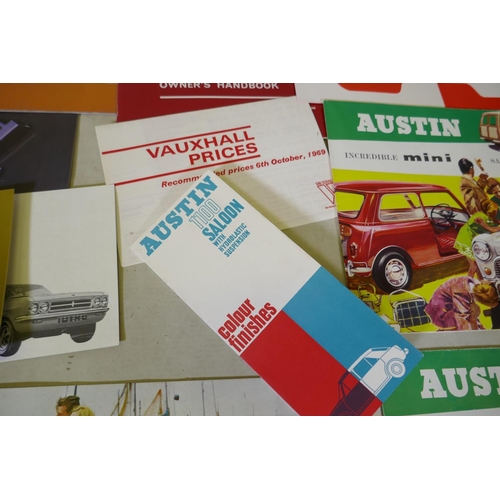 100 - Collection of car dealer's brochures of the 1960s, including price lists, colour charts etc for Vaux... 