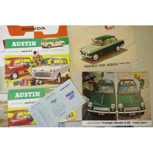 100 - Collection of car dealer's brochures of the 1960s, including price lists, colour charts etc for Vaux... 