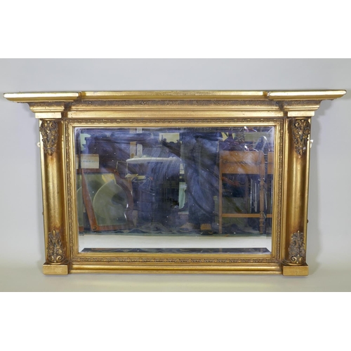 1005 - A gilt over mantel mirror, 140 x 83cm