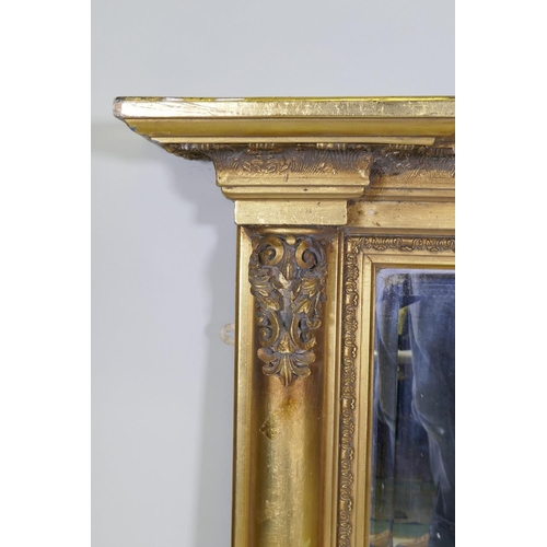 1005 - A gilt over mantel mirror, 140 x 83cm