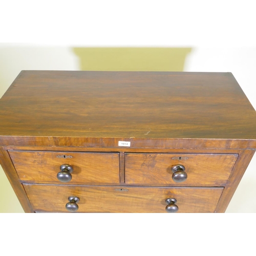 1014 - A Victorian mahogany chest of two over three drawers, raised on ball feet, 98 x 46cm, 114cm high