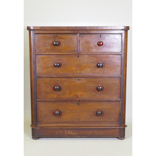 1019 - A Victorian mahogany chest of two over three drawers, 105 x 50cm, 119cm high