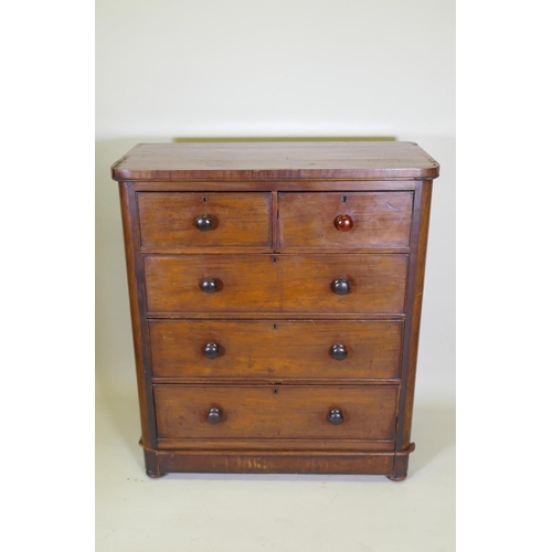 1019 - A Victorian mahogany chest of two over three drawers, 105 x 50cm, 119cm high