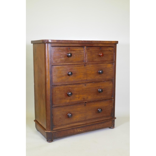 1019 - A Victorian mahogany chest of two over three drawers, 105 x 50cm, 119cm high