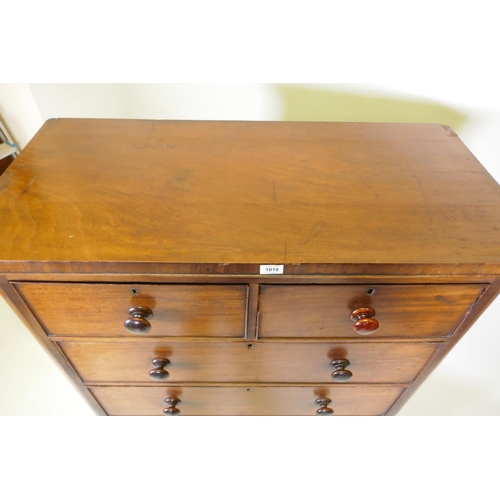 1019 - A Victorian mahogany chest of two over three drawers, 105 x 50cm, 119cm high