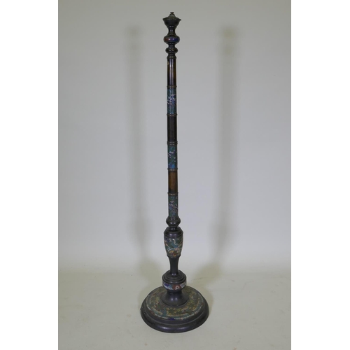 1047 - An oriental bronze and cloisonne floor lamp, 124cm high