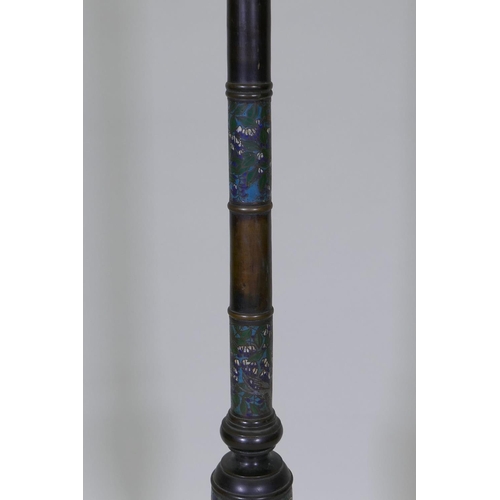 1047 - An oriental bronze and cloisonne floor lamp, 124cm high