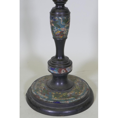 1047 - An oriental bronze and cloisonne floor lamp, 124cm high