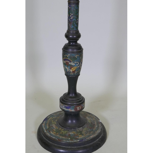 1047 - An oriental bronze and cloisonne floor lamp, 124cm high