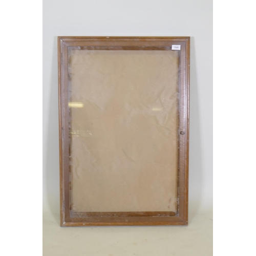 1049 - A wood framed shallow display cabinet, with metal framed glazed door, 60 x 90 6cm deep