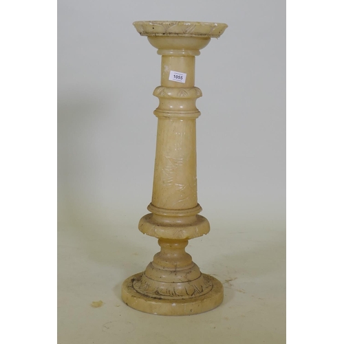 1055 - An alabaster pedestal with dished top, 67h x 23cm dia