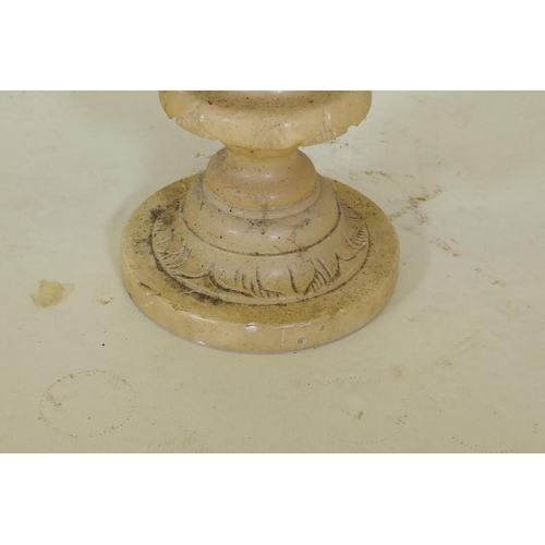 1055 - An alabaster pedestal with dished top, 67h x 23cm dia