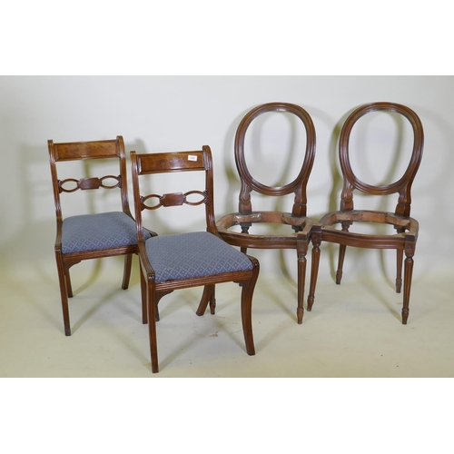 1058 - A pair of Regency mahogany side chairs with drop in seats and reeded decoration, together with a pai... 