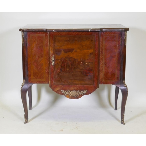 1065 - A late C18th/early C19th French breakfront tulipwood side cabinet with brass mounts, marquetry inlai... 