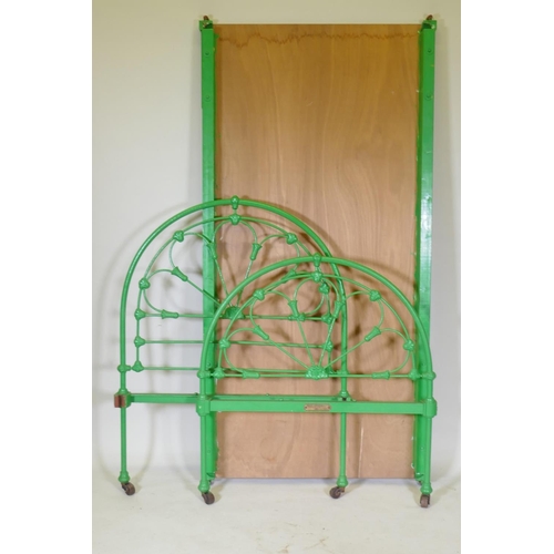 1066 - A Victorian painted cast iron single bed, frame adapted, 200 x 92cm, 118cm high