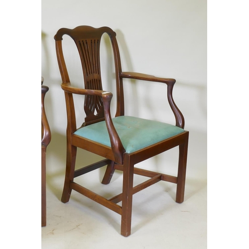 1076 - A set of six (four plus two) Georgian style mahogany dining chairs with pierced splat backs and drop... 