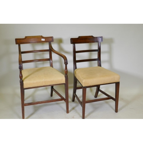 1078 - A set of eight (six plus two) Regency mahogany dining chairs, the bar backs with carved scroll top a... 