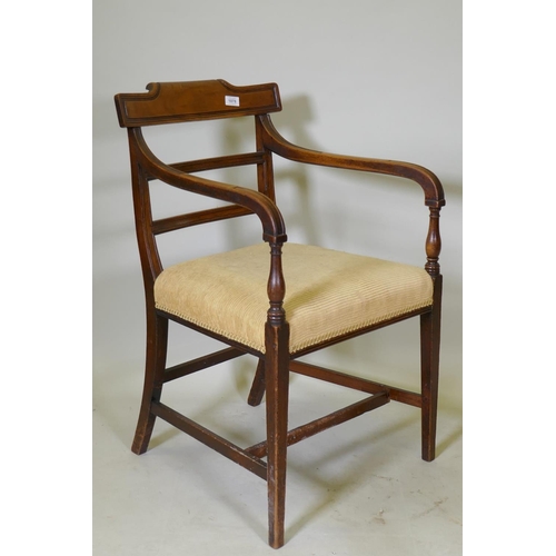 1078 - A set of eight (six plus two) Regency mahogany dining chairs, the bar backs with carved scroll top a... 