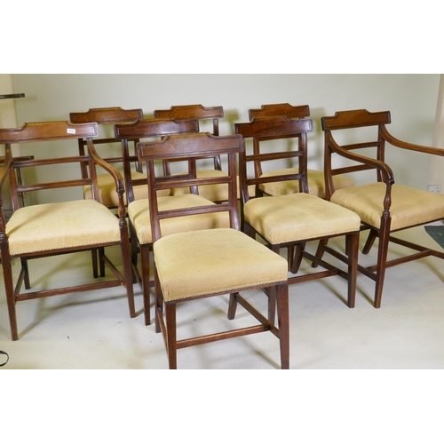 1078 - A set of eight (six plus two) Regency mahogany dining chairs, the bar backs with carved scroll top a... 