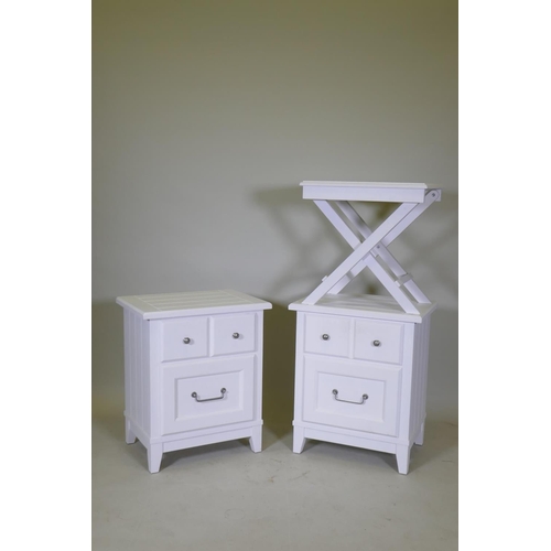 1099 - A pair of Laura Ashley painted bedside cabinets, and a folding side table, 54 x 38 x 65cm