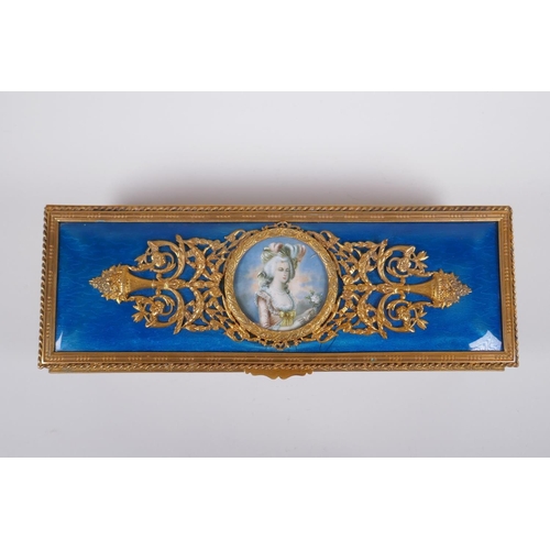 11 - A C19th French ormolu and enamel jewellery box decorated with a portrait of Marie Antoinette, signed... 