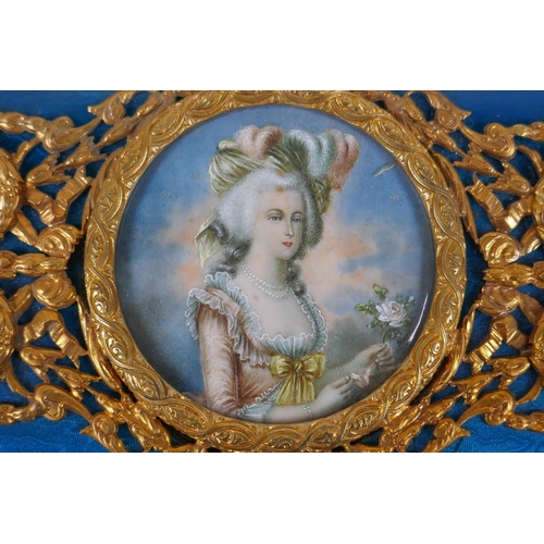 11 - A C19th French ormolu and enamel jewellery box decorated with a portrait of Marie Antoinette, signed... 