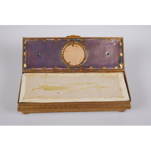 11 - A C19th French ormolu and enamel jewellery box decorated with a portrait of Marie Antoinette, signed... 