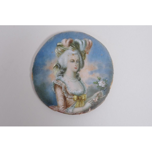 11 - A C19th French ormolu and enamel jewellery box decorated with a portrait of Marie Antoinette, signed... 