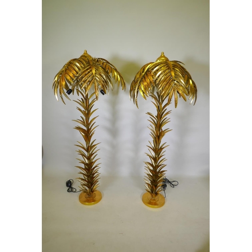 1118 - A pair of gilt metal floor lamps in the form of palm trees, approximately 160cm high