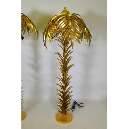 1118 - A pair of gilt metal floor lamps in the form of palm trees, approximately 160cm high