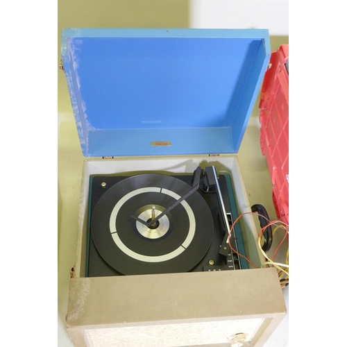 113 - A retro portable Falcon record player, together with a large collection of vinyl LPs, 12