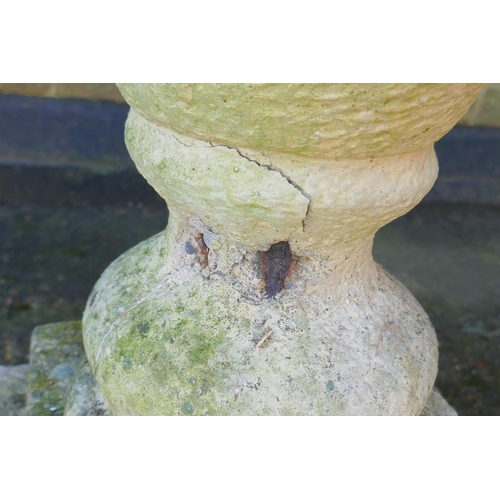 1132 - A reconstituted stone birdbath by Sandford Stone, 88cm high x 47cm diameter