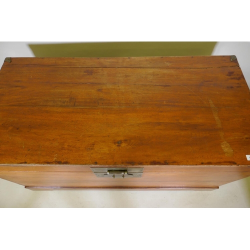 1139 - An oriental hardwood coffer with brass mounts, 126 x 60 x 66cm