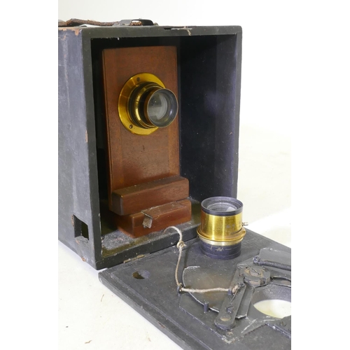 115 - A late C19th MJcKellen infallible hand camera with two lenses, 28 x 16 x 19cm