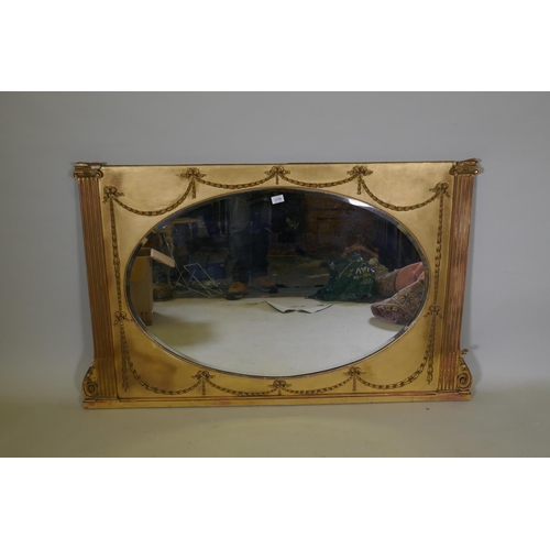 1179 - An antique gilt wood overmantel mirror, 138 x 87cm