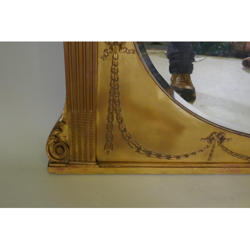 1179 - An antique gilt wood overmantel mirror, 138 x 87cm