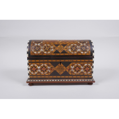 127 - An antique parquetry inlaid jewellery casket, 21 x 10cm, 13cm high