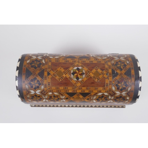 127 - An antique parquetry inlaid jewellery casket, 21 x 10cm, 13cm high