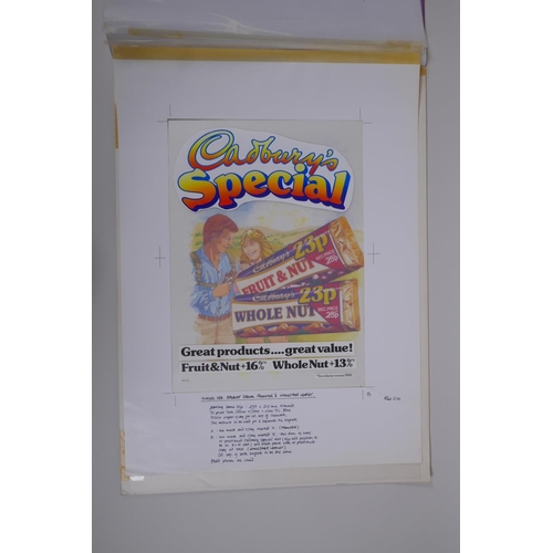 162 - An original 1980s Cadbury Fruit & Nut advertising campaign design, 35 x 47, together with a Boos... 