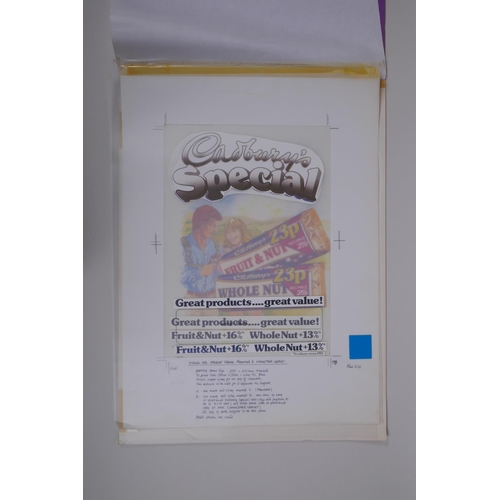 162 - An original 1980s Cadbury Fruit & Nut advertising campaign design, 35 x 47, together with a Boos... 