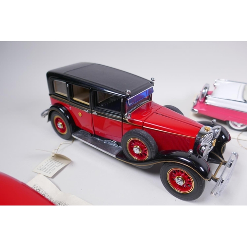 168 - A collection of six Franklin Mint diecast scale model cars including a Ford Crown Victoria, a Merced... 