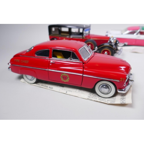 168 - A collection of six Franklin Mint diecast scale model cars including a Ford Crown Victoria, a Merced... 