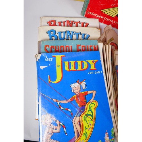 169 - A large collection of British comic strips and annuals including The Beano, Teddy Bear, Eagle, Judy,... 