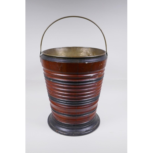 176 - A Dutch coopered fruitwood and brass lined peat bucket, 34cm high, 28cm diameter