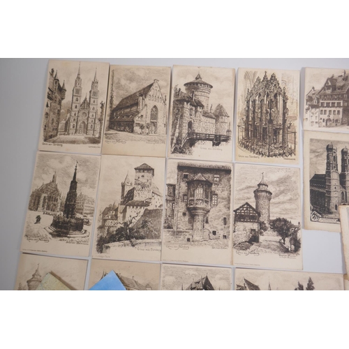 182 - A quantity of late C19th and C20th postcards including engravings of German landmarks, greetings car... 