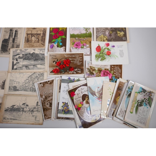 182 - A quantity of late C19th and C20th postcards including engravings of German landmarks, greetings car... 