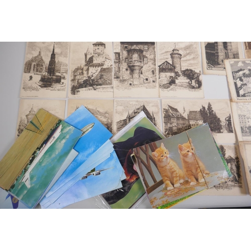 182 - A quantity of late C19th and C20th postcards including engravings of German landmarks, greetings car... 